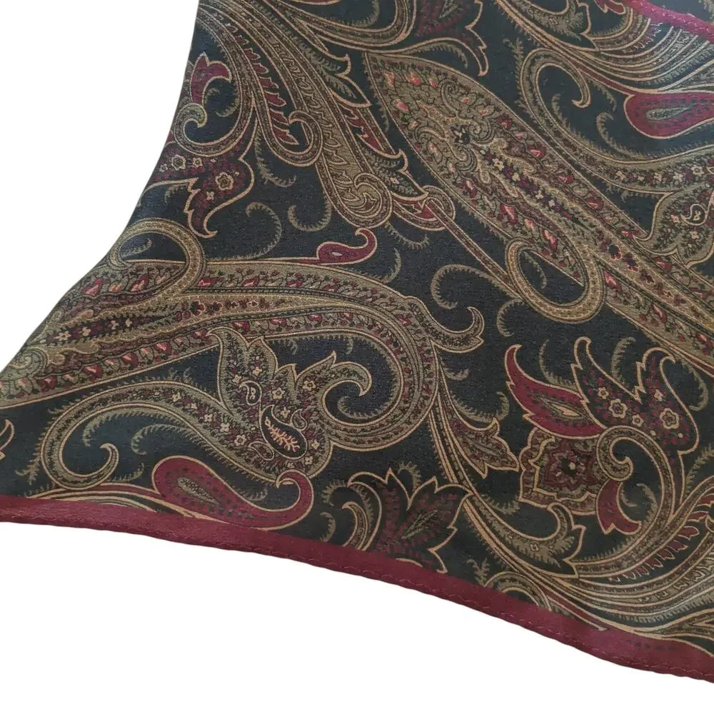 Ralph Lauren 100% Silk Dark Paisley Scarf Diamond Maroon Elegant Luxe